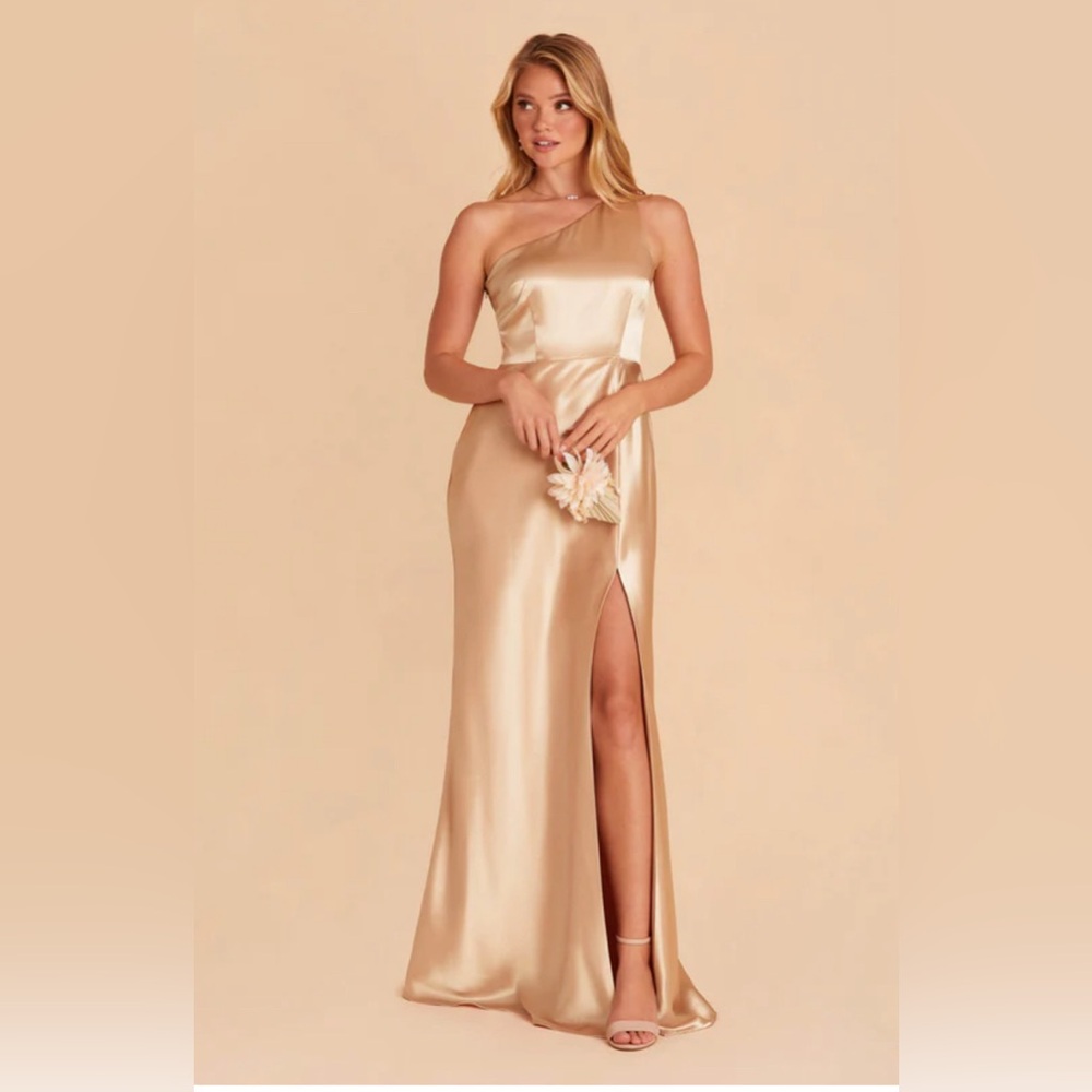 Birdy Grey Gold One Shoulder Satin Dress